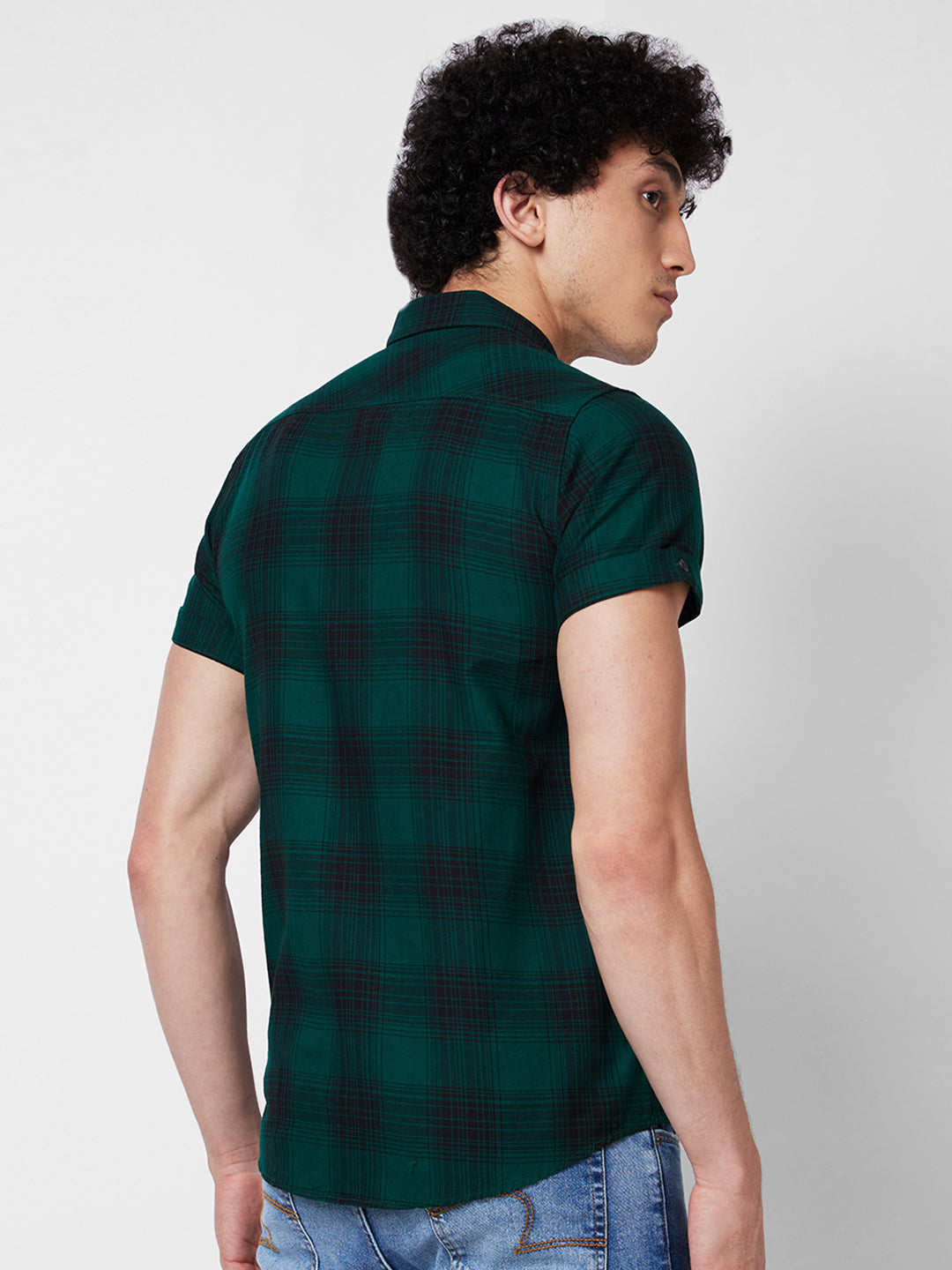 Spykar Green CHECKED HALF SLEEVE Shirt For Men