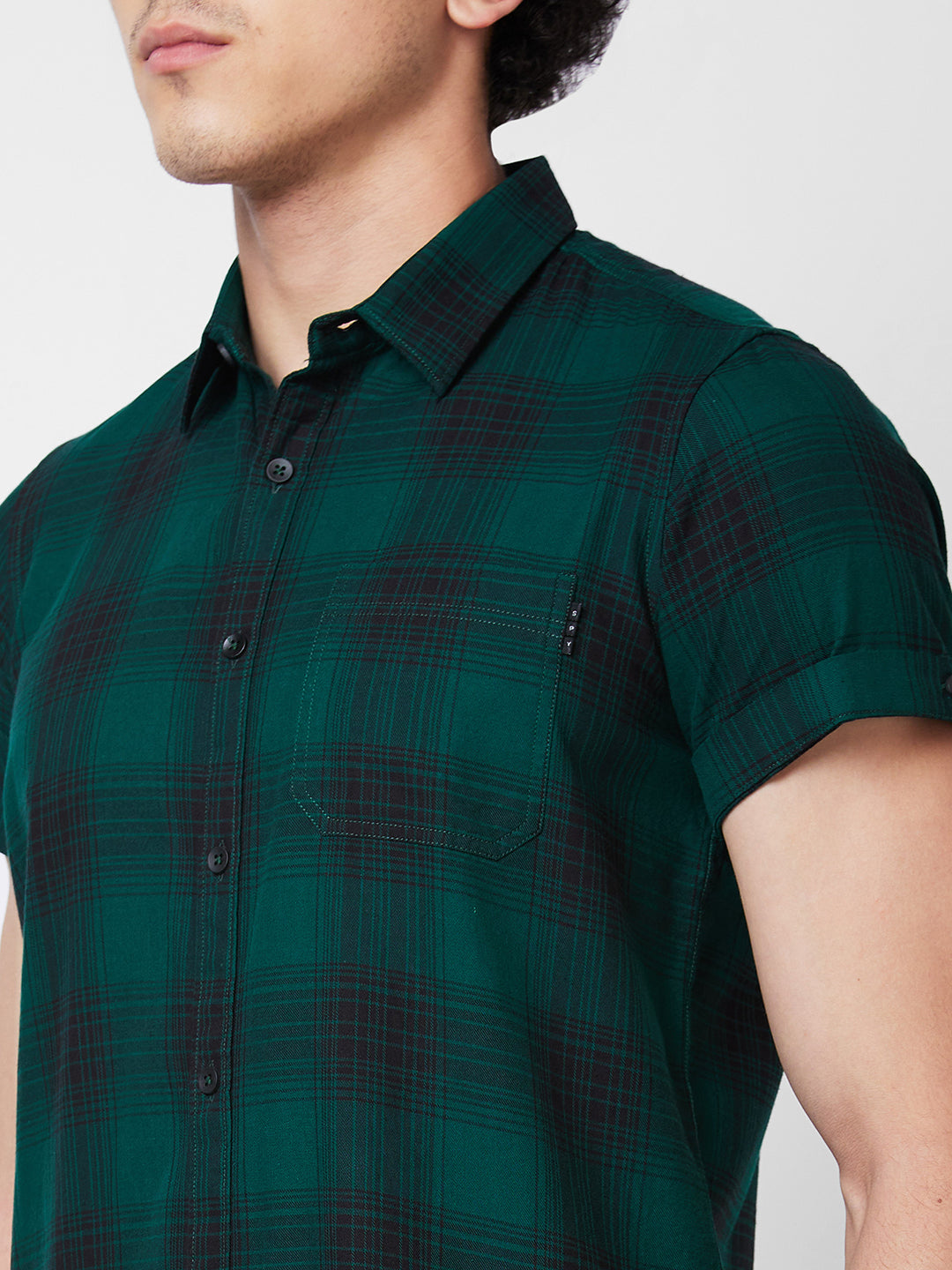 Spykar Green CHECKED HALF SLEEVE Shirt For Men