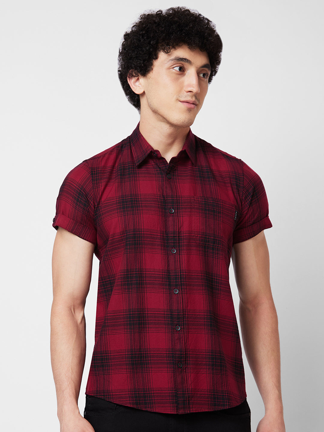 Spykar Red CHECKED HALF SLEEVE Shirt For Men