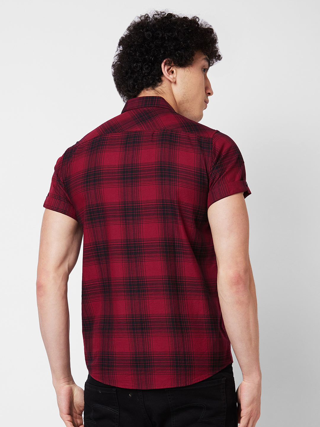 Spykar Red CHECKED HALF SLEEVE Shirt For Men