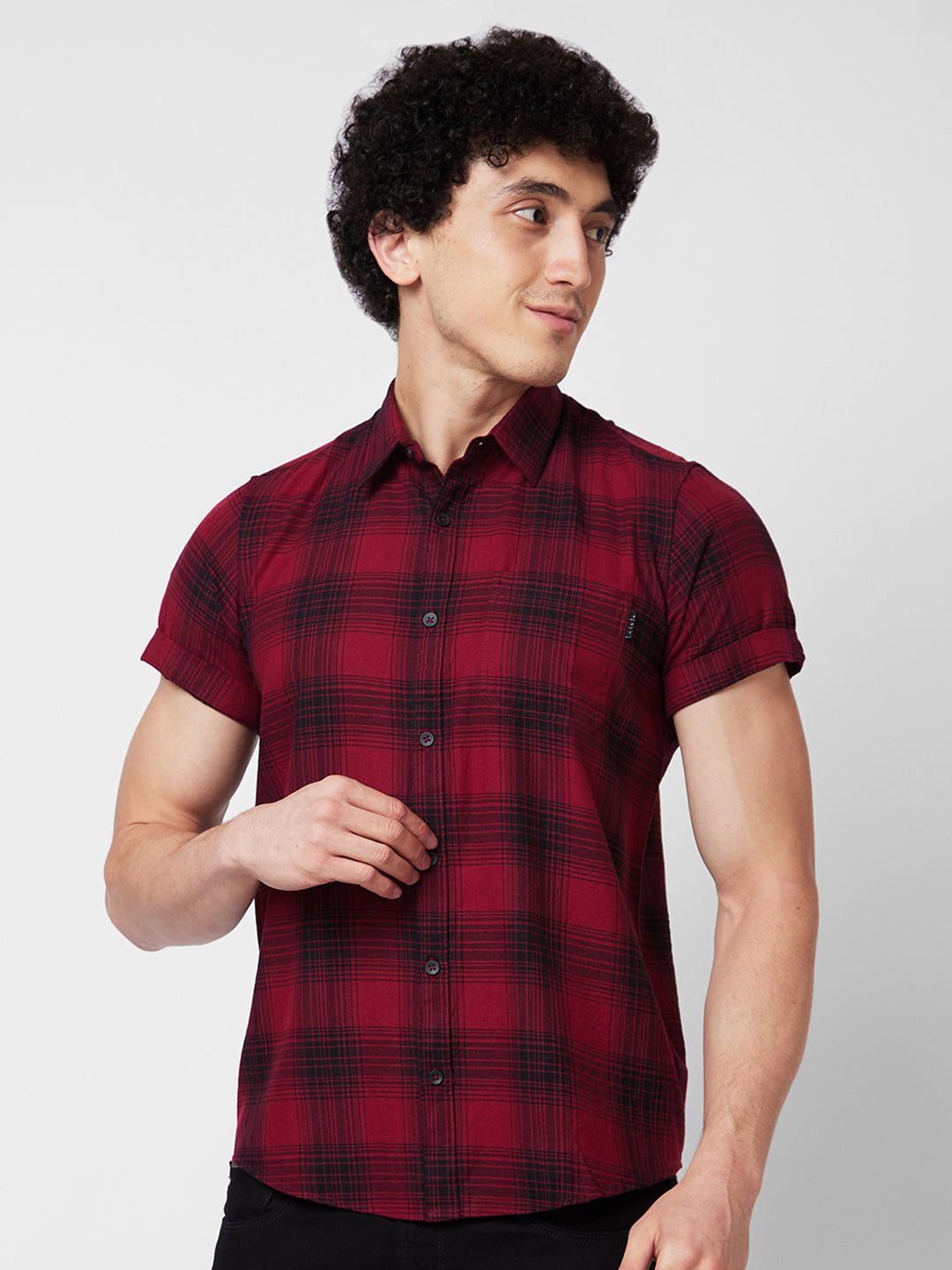 Spykar Red CHECKED HALF SLEEVE Shirt For Men