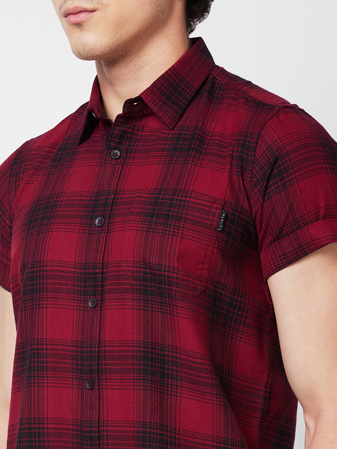 Spykar Red CHECKED HALF SLEEVE Shirt For Men