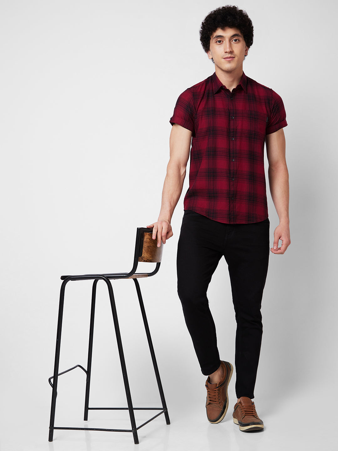 Spykar Red CHECKED HALF SLEEVE Shirt For Men