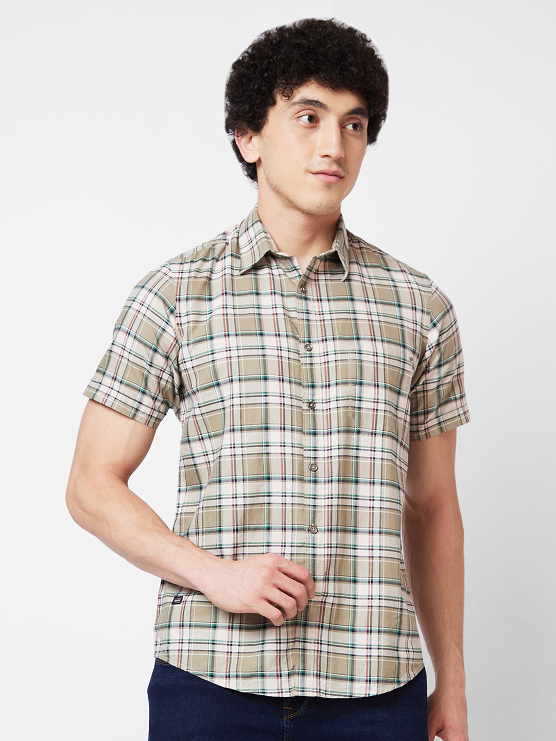 Spykar Green CHECKED HALF SLEEVE Shirt For Men