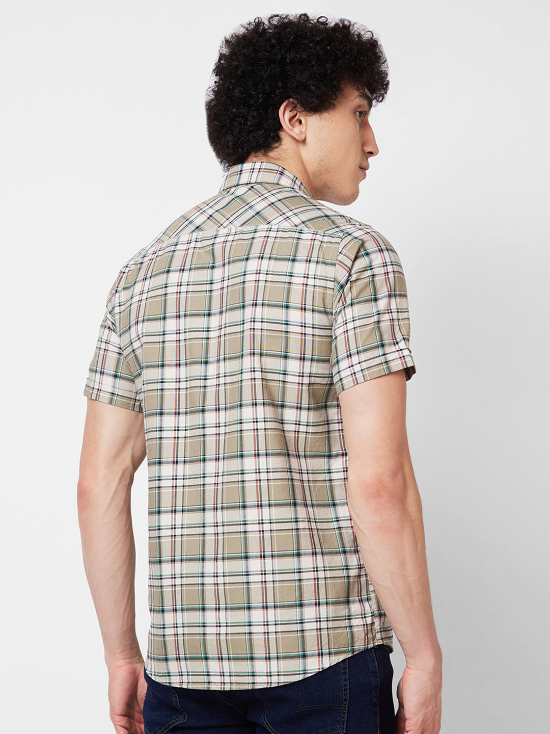 Spykar Green CHECKED HALF SLEEVE Shirt For Men