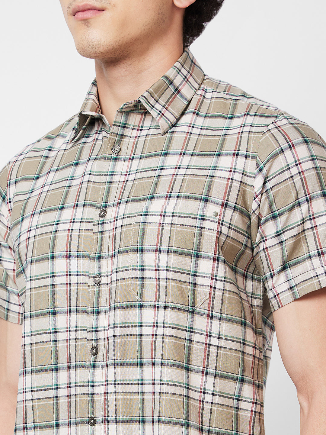 Spykar Green CHECKED HALF SLEEVE Shirt For Men