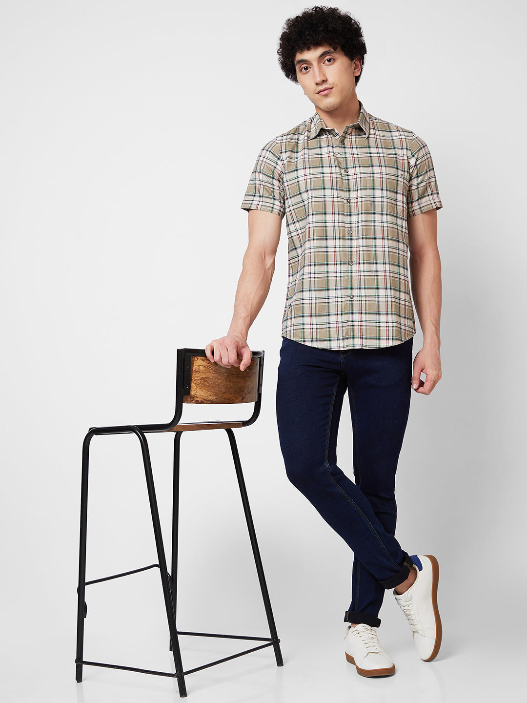 Spykar Green CHECKED HALF SLEEVE Shirt For Men