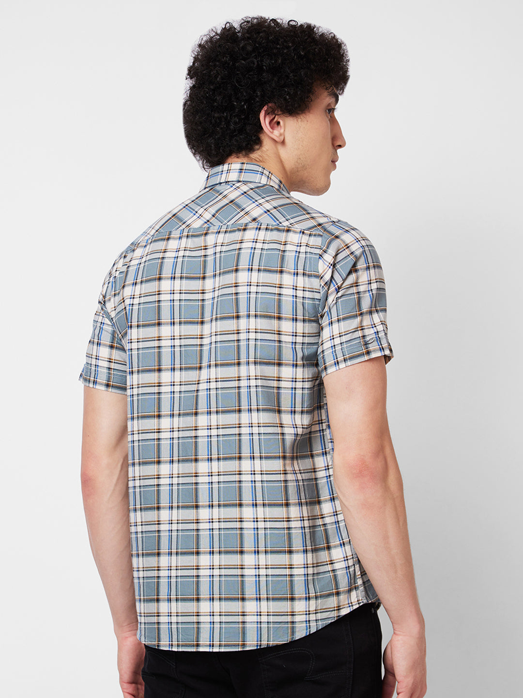 Spykar Grey CHECKED HALF SLEEVE Shirt For Men