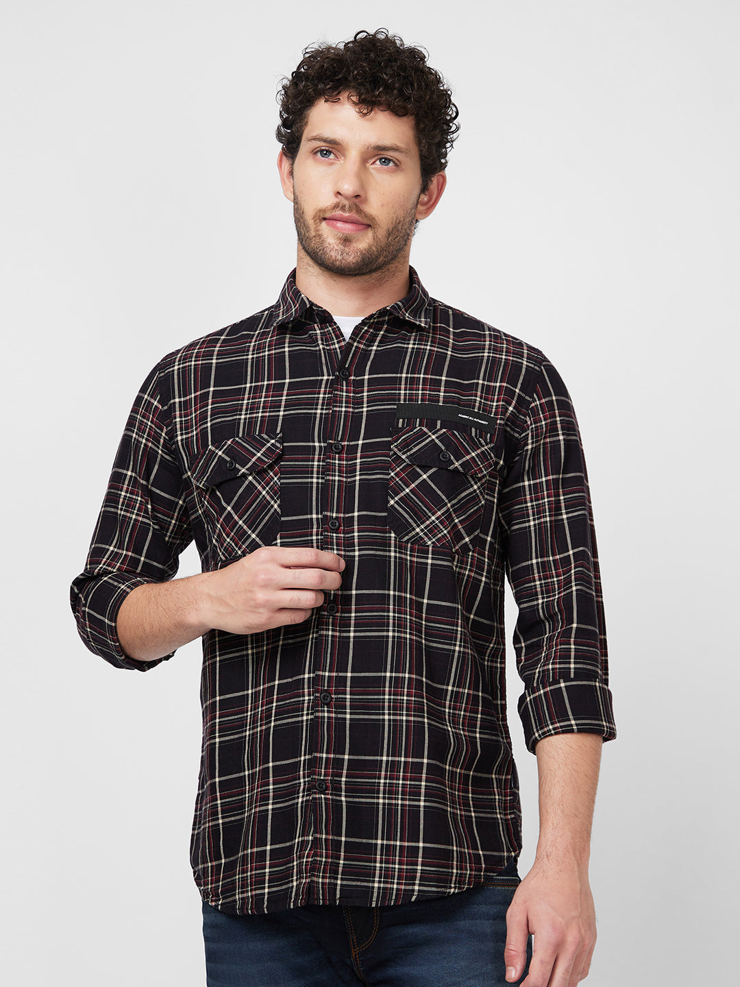 Spykar Full Sleeve Checks Red Shirt For Men