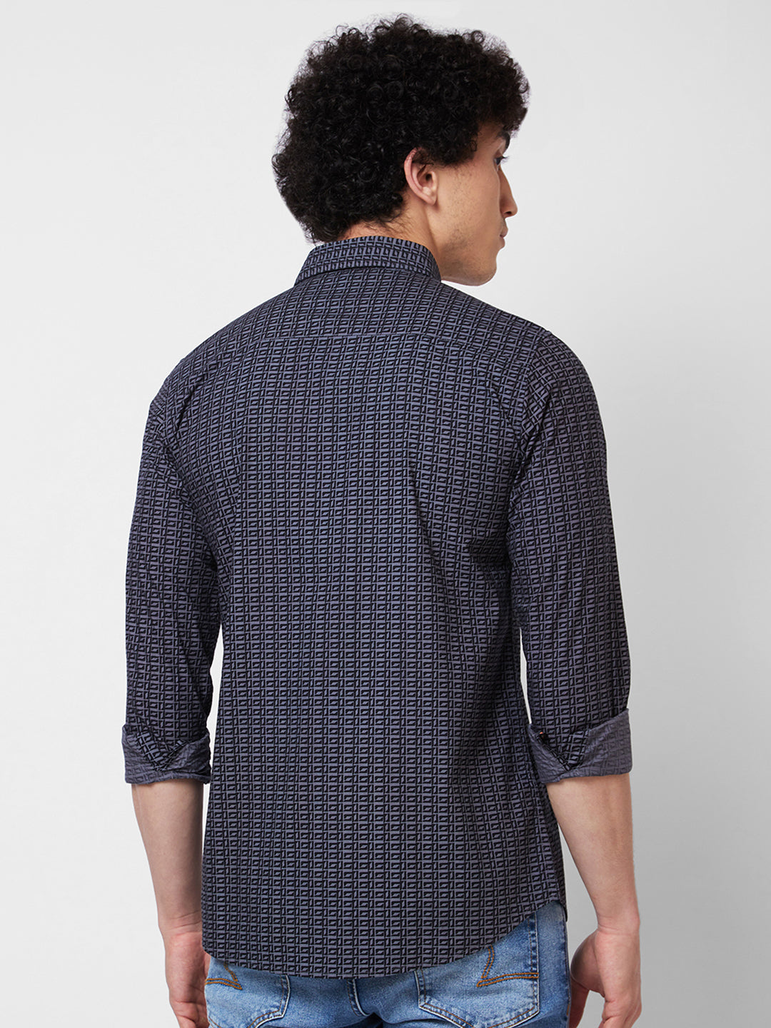 Spykar Grey PRINTED FULL SLEEVE Shirt For Men