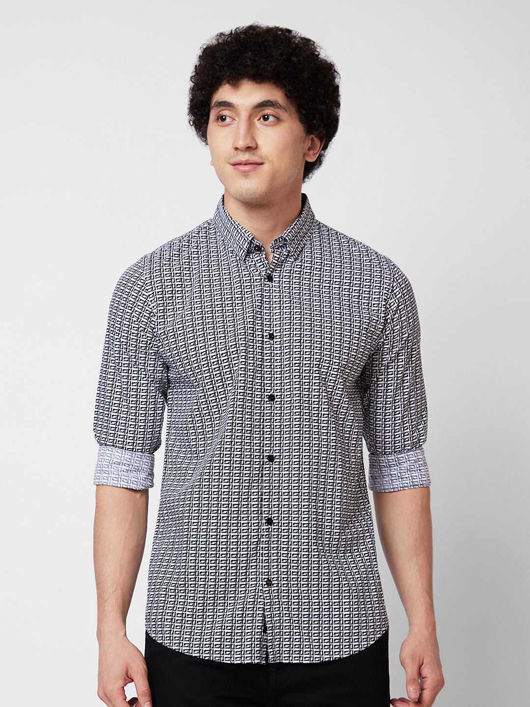 Spykar White PRINTED FULL SLEEVE Shirt For Men