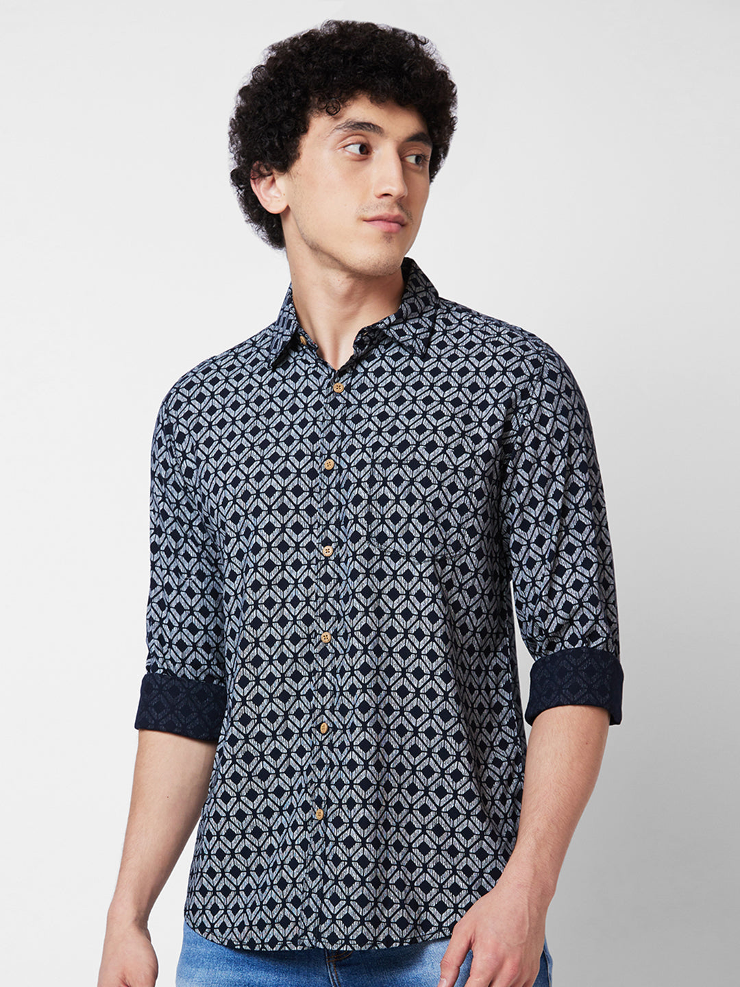 Spykar Black PRINTED FULL SLEEVE Shirt For Men