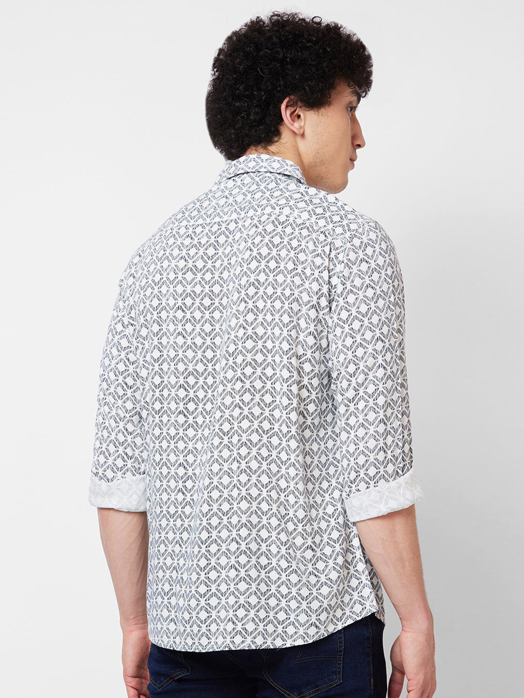 Spykar White PRINTED FULL SLEEVE Shirt For Men