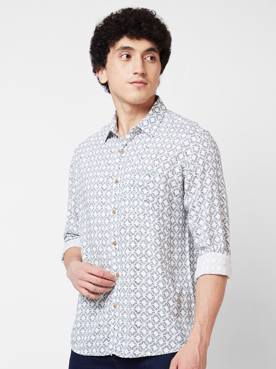 Spykar White PRINTED FULL SLEEVE Shirt For Men