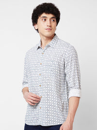 Spykar White PRINTED FULL SLEEVE Shirt For Men