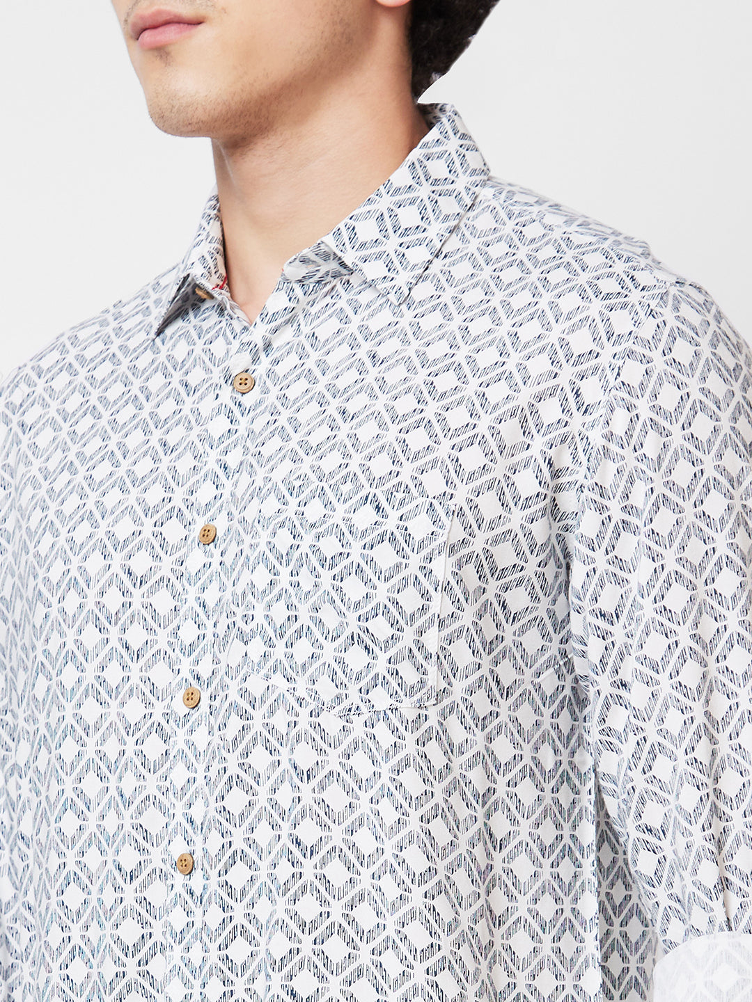 Spykar White PRINTED FULL SLEEVE Shirt For Men