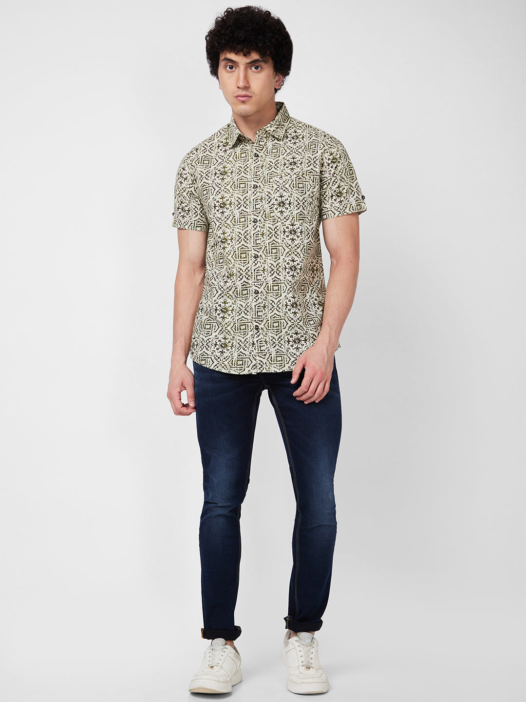 Spykar Green PRINTED HALF SLEEVE Shirt For Men