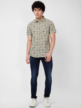 Spykar Green PRINTED HALF SLEEVE Shirt For Men