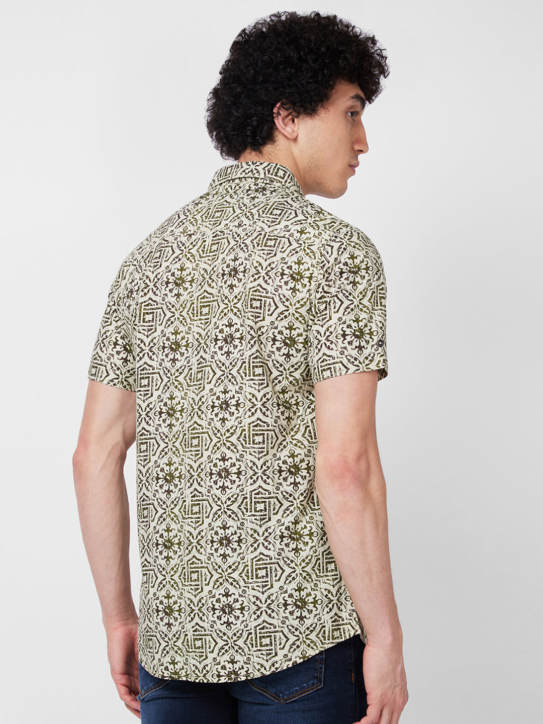 Spykar Green PRINTED HALF SLEEVE Shirt For Men