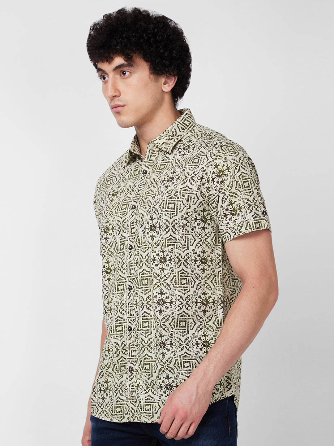 Spykar Green PRINTED HALF SLEEVE Shirt For Men