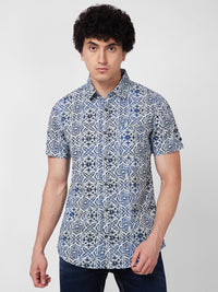 Spykar Blue PRINTED HALF SLEEVE Shirt For Men