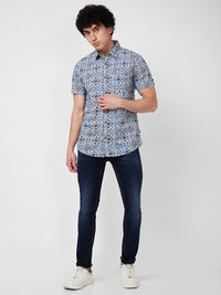 Spykar Blue PRINTED HALF SLEEVE Shirt For Men