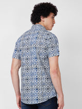 Spykar Blue PRINTED HALF SLEEVE Shirt For Men