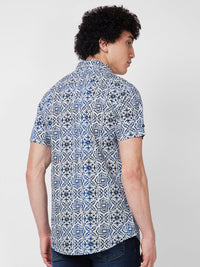 Spykar Blue PRINTED HALF SLEEVE Shirt For Men