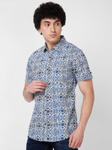 Spykar Blue PRINTED HALF SLEEVE Shirt For Men