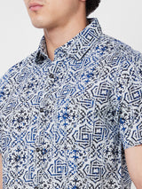 Spykar Blue PRINTED HALF SLEEVE Shirt For Men