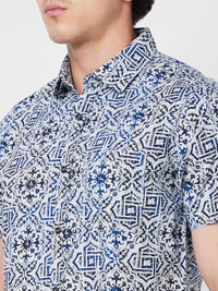 Spykar Blue PRINTED HALF SLEEVE Shirt For Men