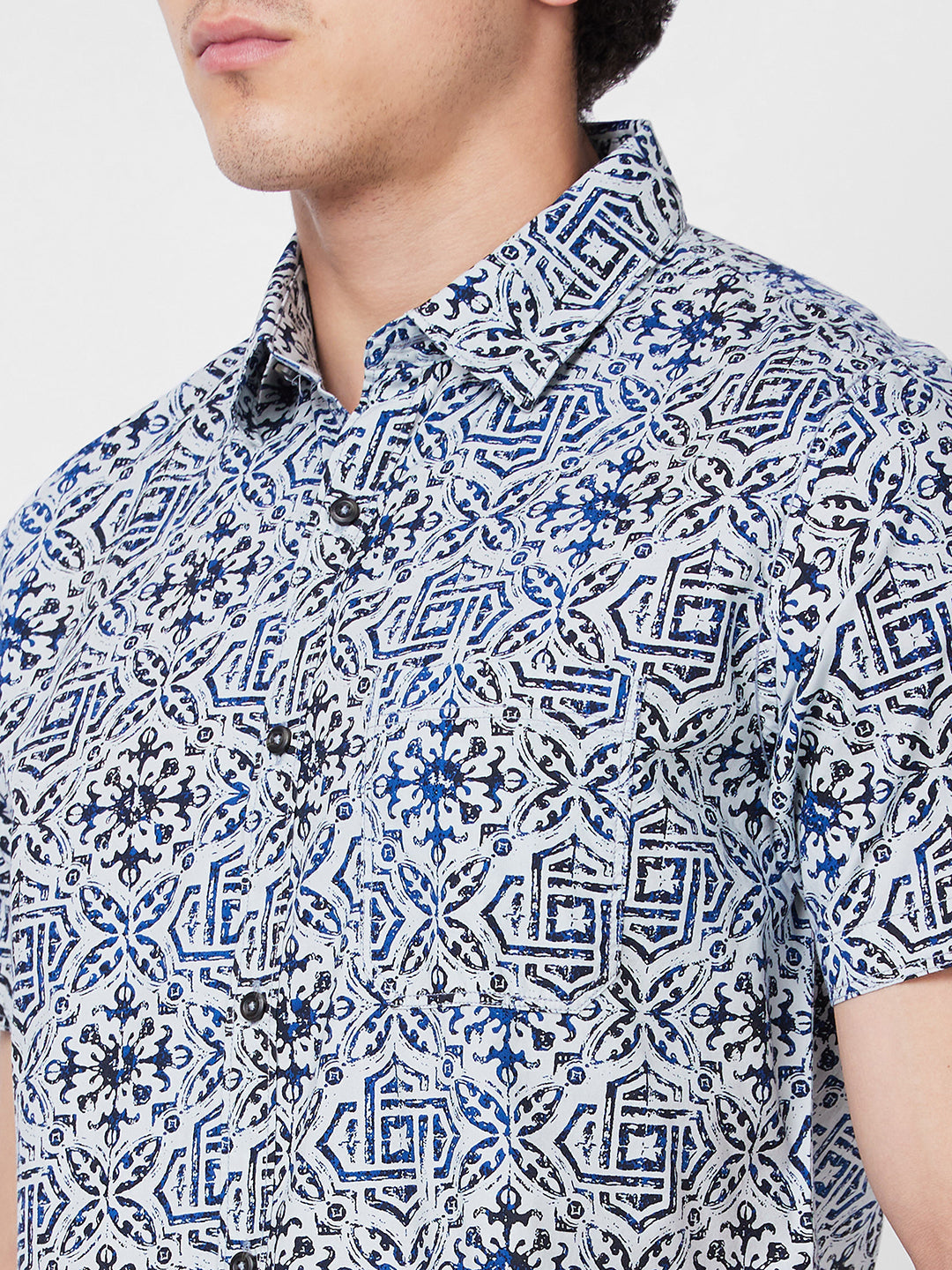 Spykar Blue PRINTED HALF SLEEVE Shirt For Men