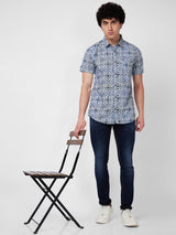 Spykar Blue PRINTED HALF SLEEVE Shirt For Men