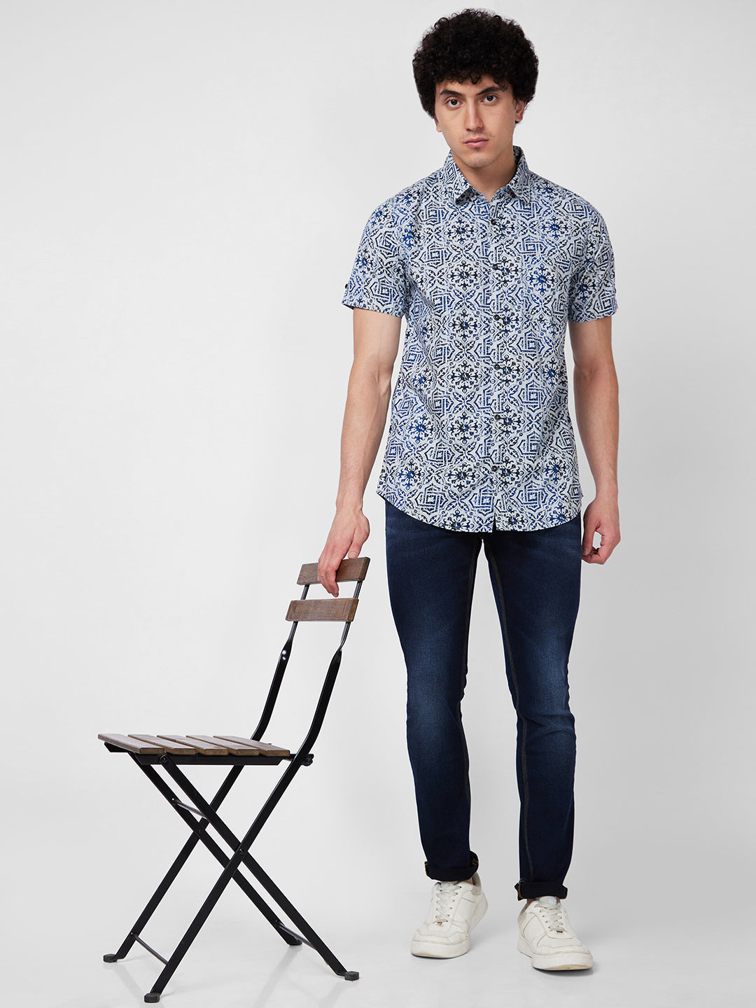 Spykar Blue PRINTED HALF SLEEVE Shirt For Men