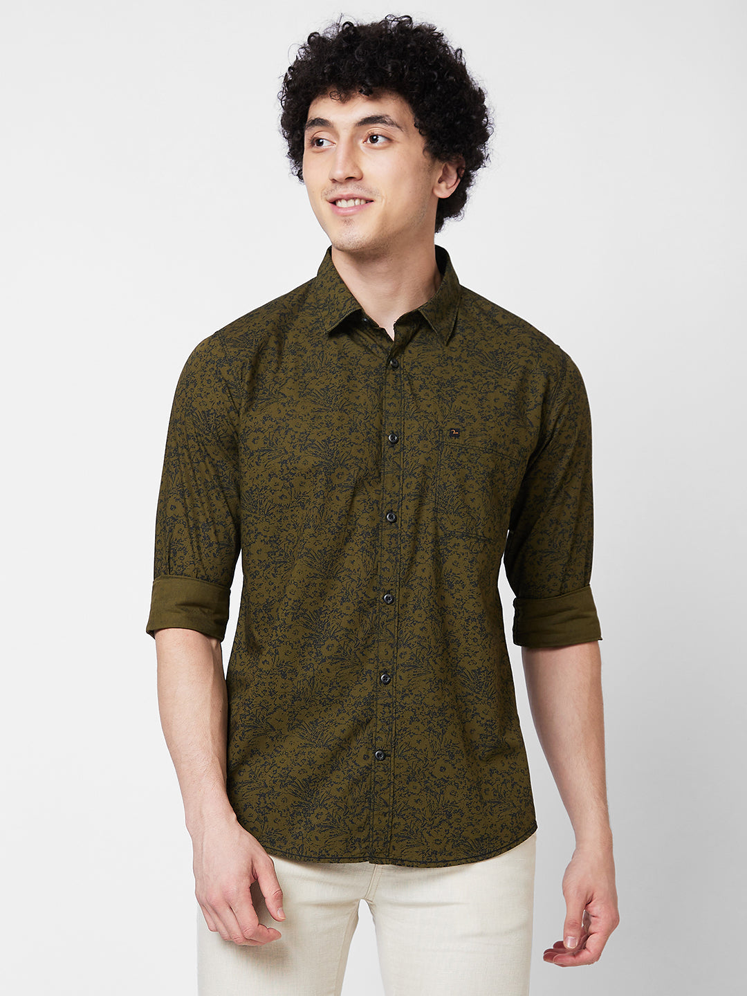 Spykar Green PRINTED FULL SLEEVE Shirt For Men