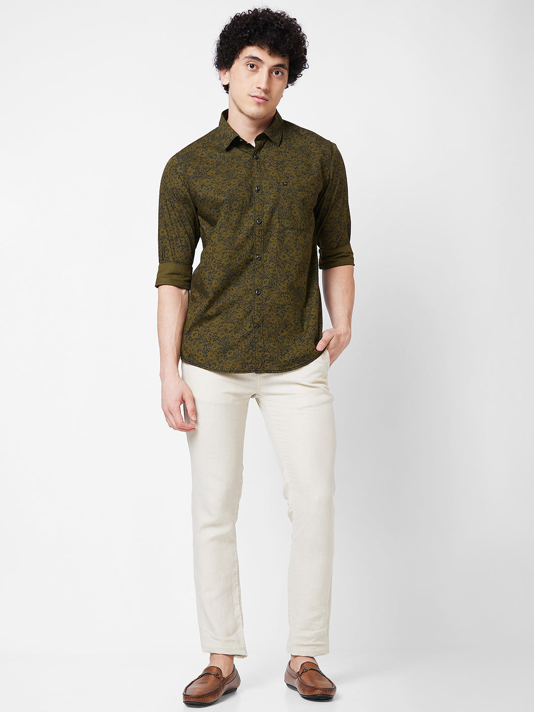 Spykar Green PRINTED FULL SLEEVE Shirt For Men