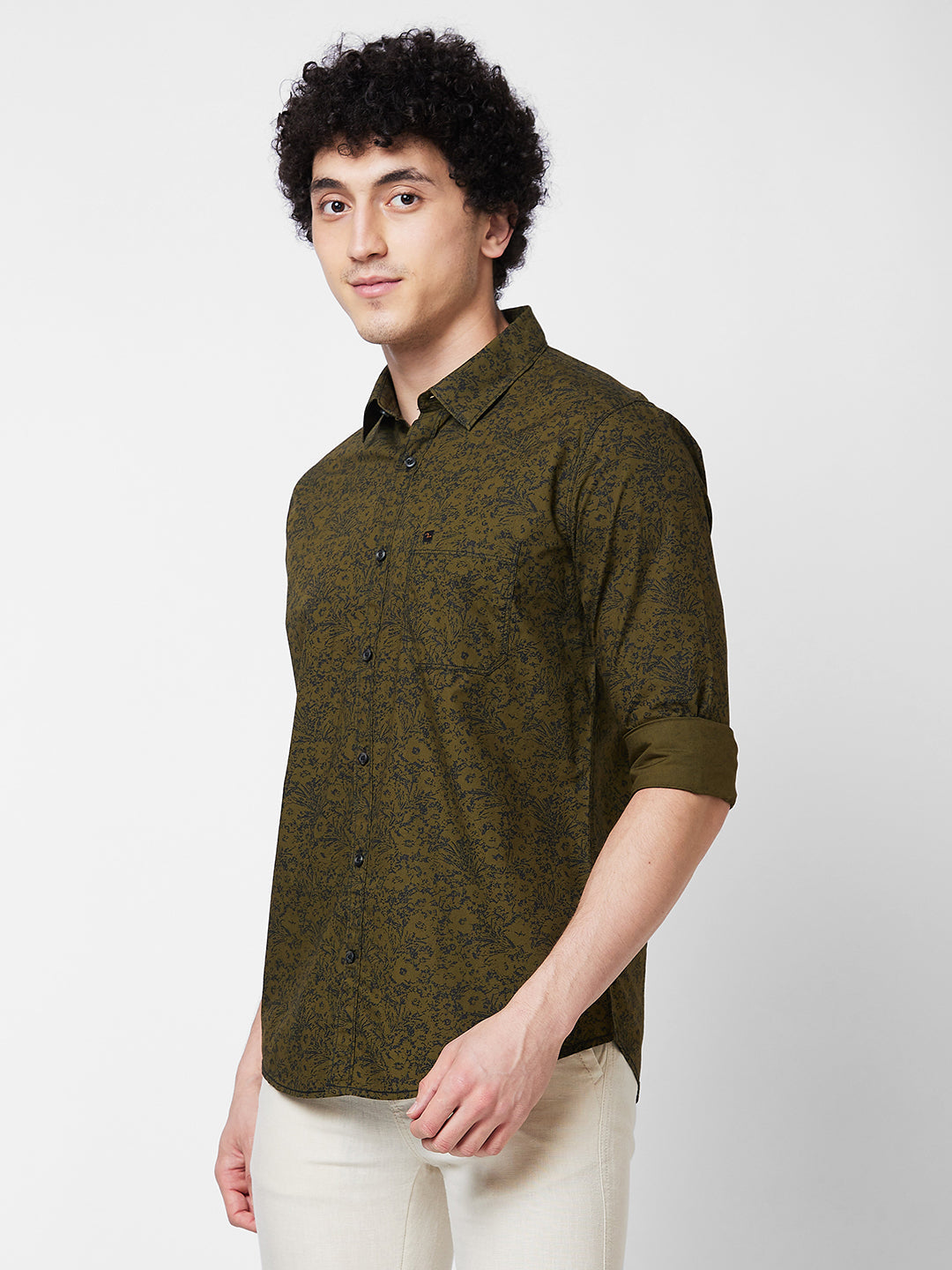 Spykar Green PRINTED FULL SLEEVE Shirt For Men