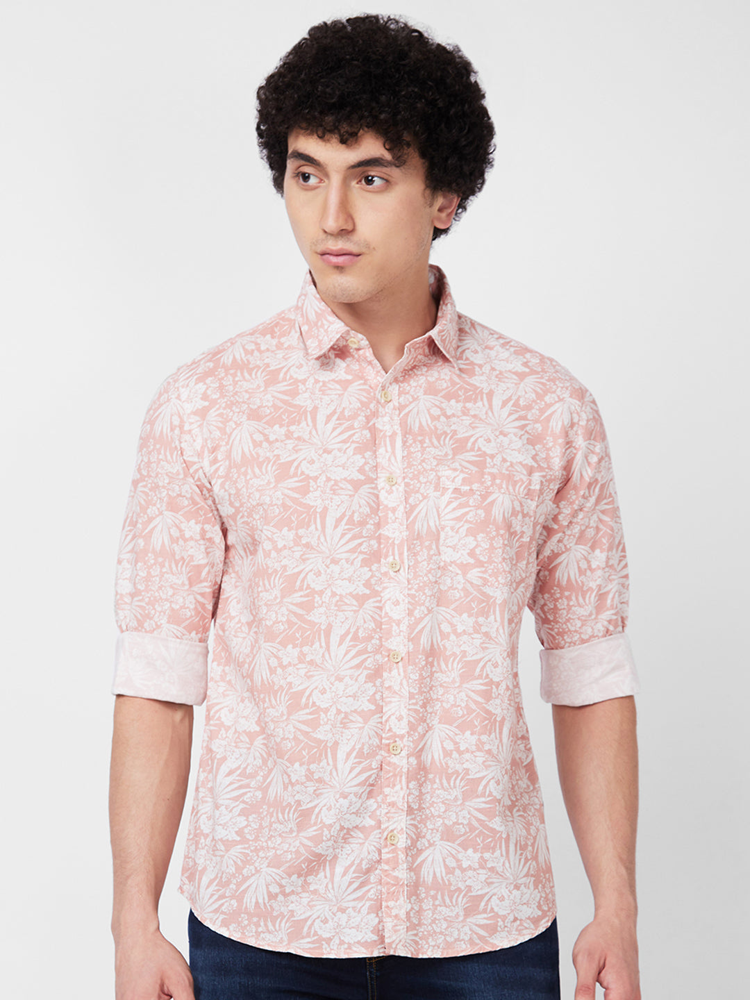 Spykar Pink PRINTED FULL SLEEVE Shirt For Men