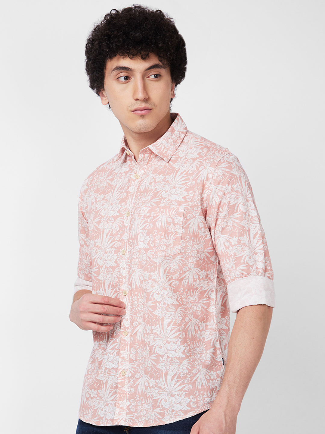 Spykar Pink PRINTED FULL SLEEVE Shirt For Men