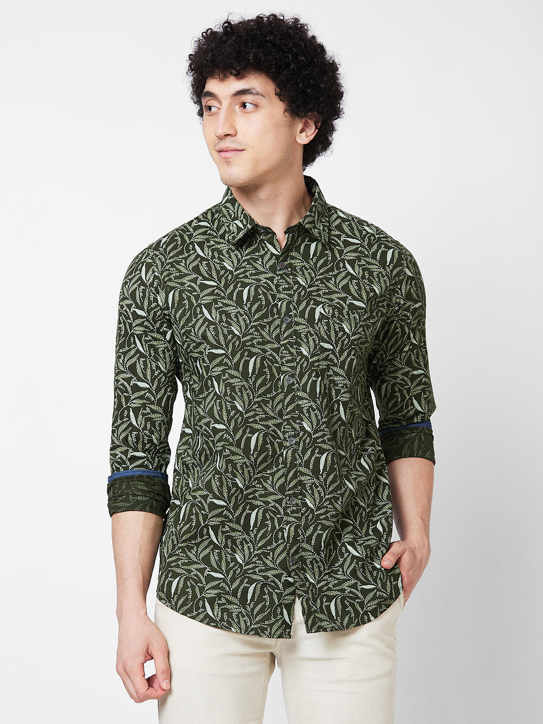 Spykar Green PRINTED FULL SLEEVE Shirt For Men