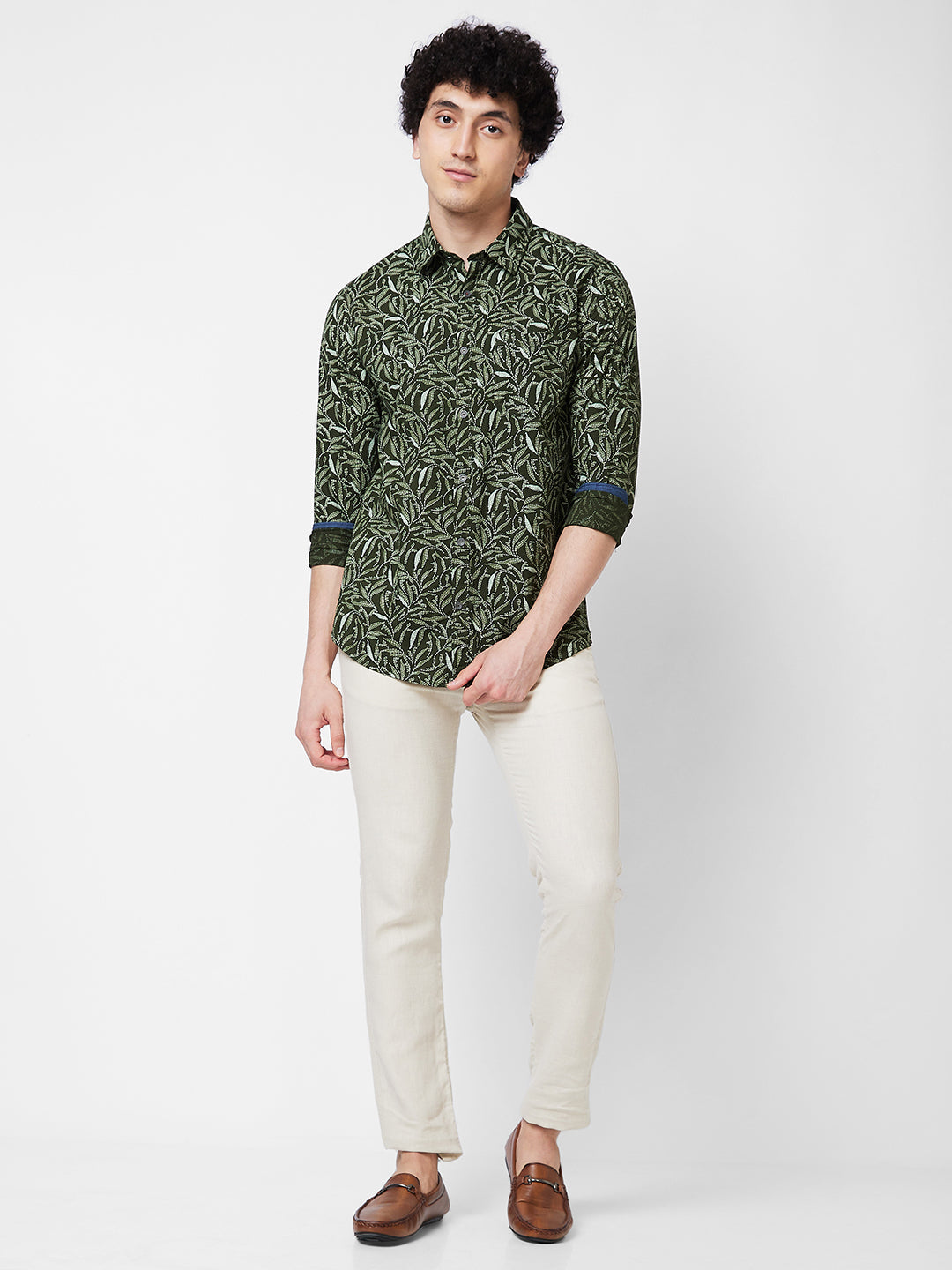 Spykar Green PRINTED FULL SLEEVE Shirt For Men