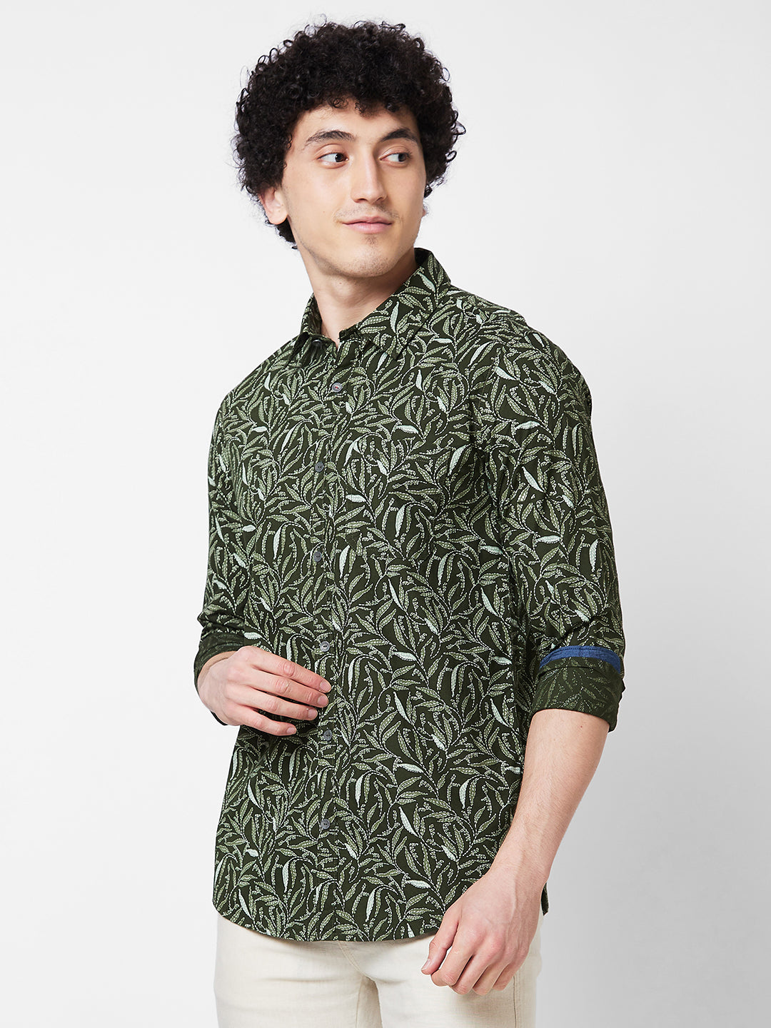 Spykar Green PRINTED FULL SLEEVE Shirt For Men