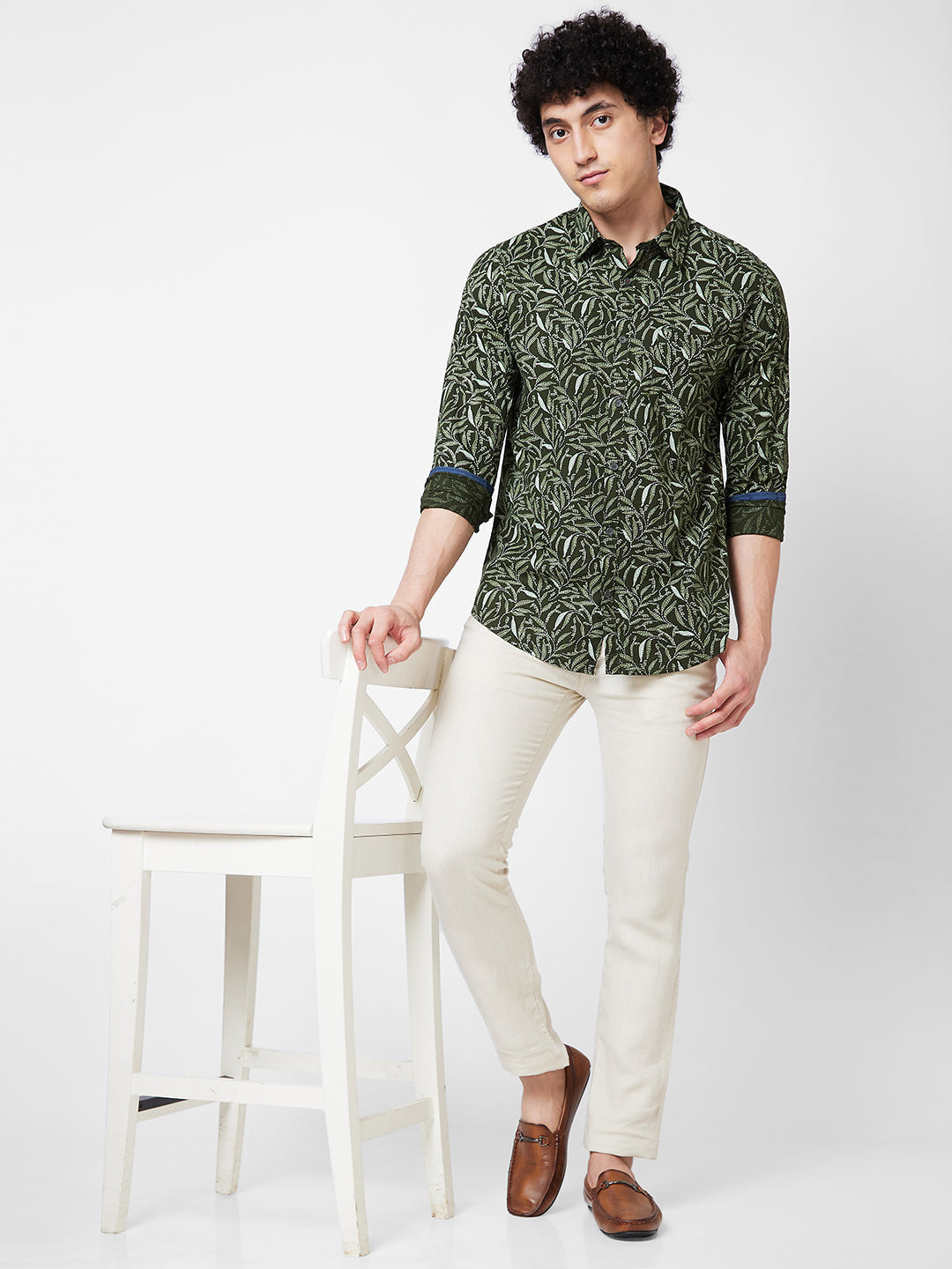 Spykar Green PRINTED FULL SLEEVE Shirt For Men