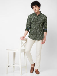 Spykar Green PRINTED FULL SLEEVE Shirt For Men