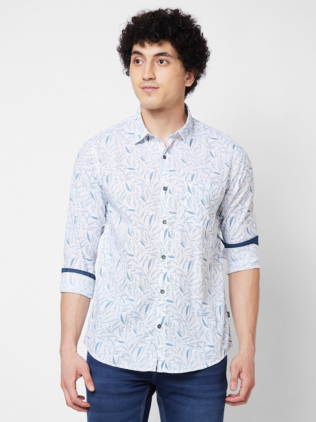 Spykar White PRINTED FULL SLEEVE Shirt For Men