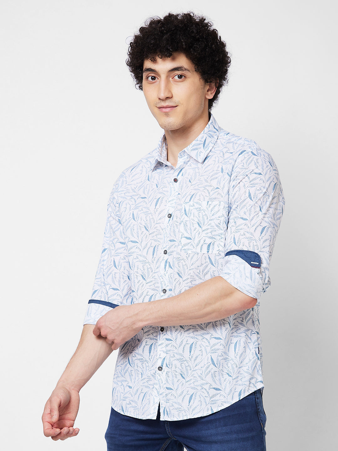 Spykar White PRINTED FULL SLEEVE Shirt For Men