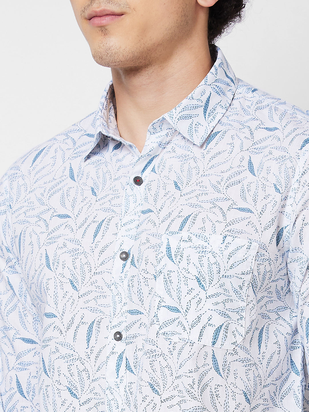 Spykar White PRINTED FULL SLEEVE Shirt For Men