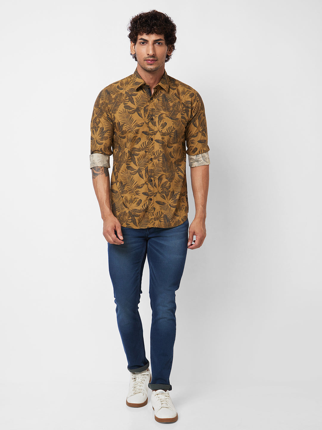 Spykar Khaki PRINTED FULL SLEEVE Shirt For Men