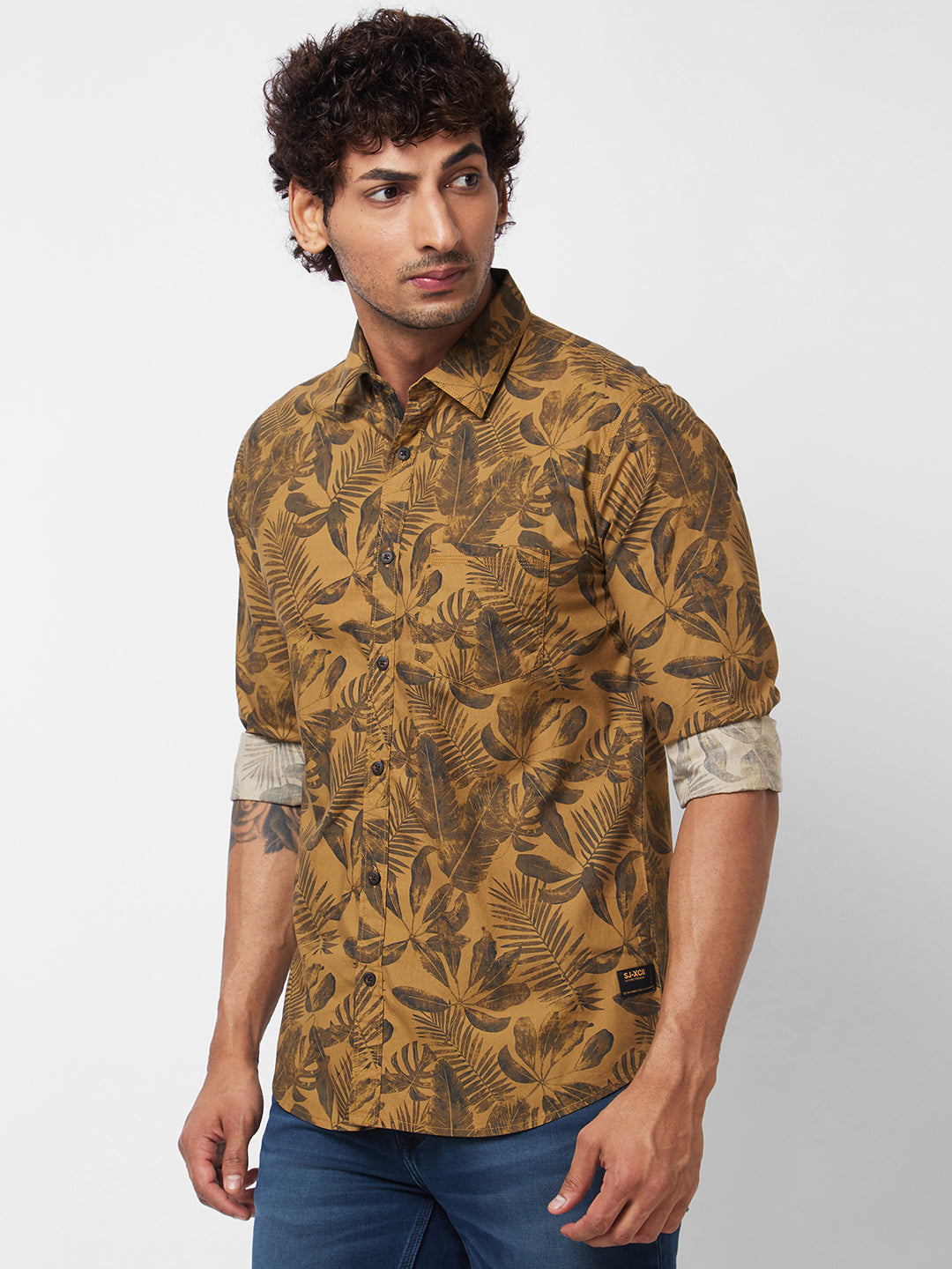 Spykar Khaki PRINTED FULL SLEEVE Shirt For Men