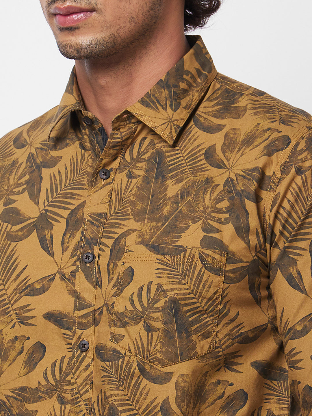 Spykar Khaki PRINTED FULL SLEEVE Shirt For Men